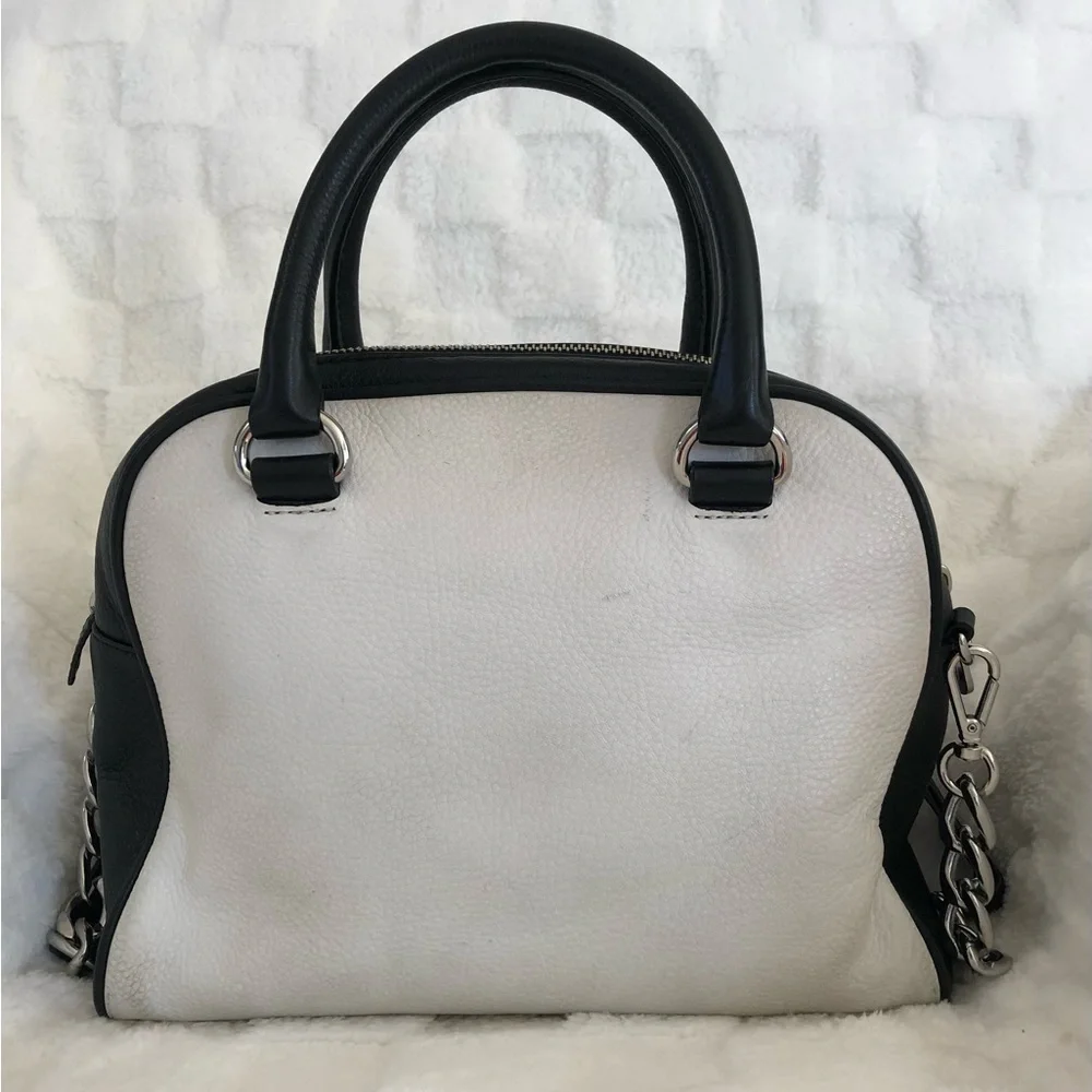 Michael Kors Black White Pebbled Leather Medium Knox Tassel Satchel. - Picture 2 of 15